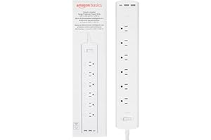 Amazon Basics Smart Plug Power Strip with 6 Individually Controlled Outlets and 3 USB Ports (2 USB-A and 1 USB-C), Works with Alexa Only, 2.4 GHz Wi-Fi, No Hub Required, White
