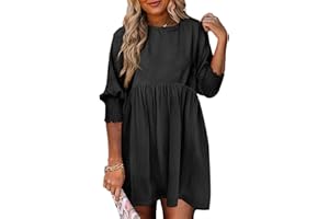 Dokotoo Womens Summer Spring Dresses Casual Tunic Dress Short Sleeve Crew Neck Flowy Swing Mini Dress