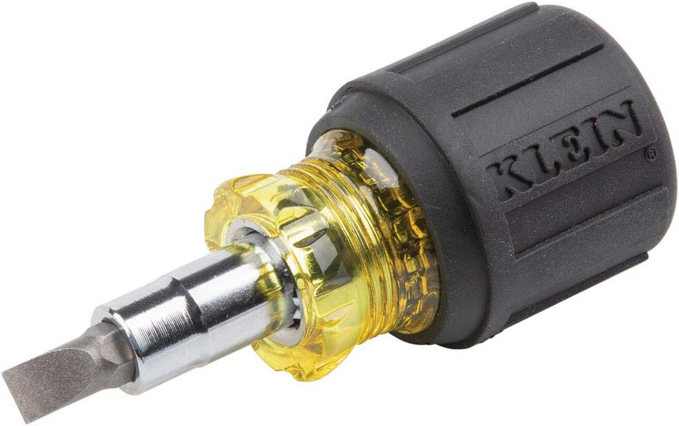 Klein Tools 32561 Multi-Bit Screwdriver / Nut Driver, 6-in-1 Stubby Screwdriver with 2 Phillips, 2 Slotted Bits, 2 Nut Drivers - - 