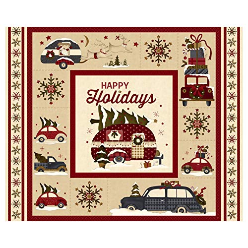 Henry Glass Buttermilk Winter 36'' Campers & Cars Panel Cream Fabric
