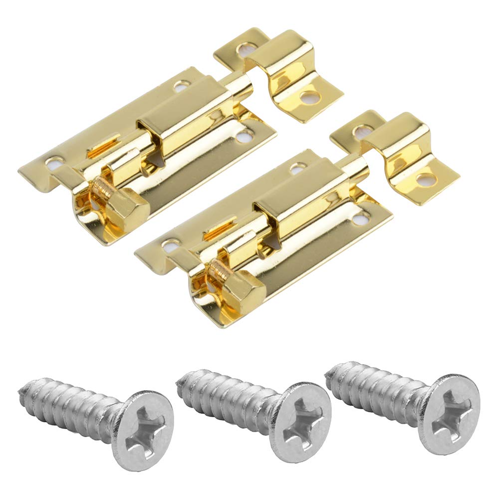 SENDILI 2 Pieces Gold Sliding Door Lock Latch Bolt - Stainless Steel Safety Slide Gate Latch Bolt Surface Mounted Slide Bolt for All Types of Internal Doors