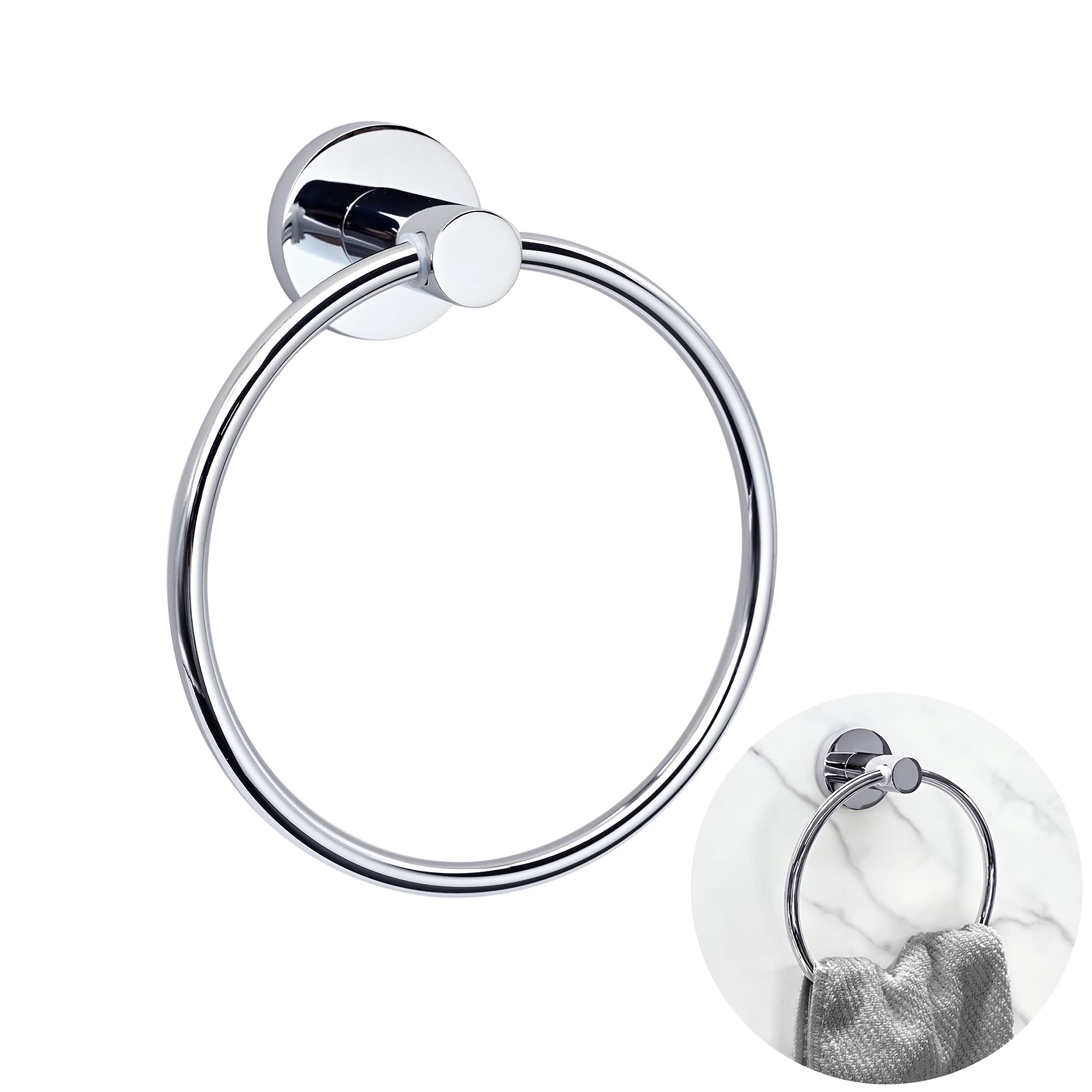 Towel Rings for Bathroom, Stainless Steel Holder Hand Towel Ring Hanging ​Round Hanger Polished Chrome Contemporary Style Bathroom Accessories for Bathroom, Kitchen, Hotel, Toilet (Silver)