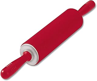 Kaiser Kaiserflex Red Teigrolle 49 x 6,5 cm, Nudelholz, Silikon mit Metallkern, ergonomische Griffe, hitzebeständig bis 200°C, rot