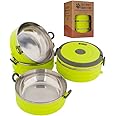 Travel Dog Bowls by Healthy Human | Stainless Steel Go Pet Bento Bowl | Stackable Cat & Dog Food Bowls | Leak Proof Portable 