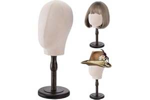 Peohud 21 Inch Mannequin Head, Canvas Wig Stand with Head, Linen Dome Model Head with Detachable Wood Stand for Hats, Caps, H