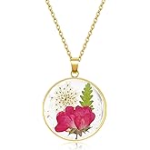 Birth Flower Necklaces for Women, Birth Month Carnation Pressed Flower Necklace, Handmade Resin Flower Pendant, Personalized Jewelry for Women Birthday Gift 18''