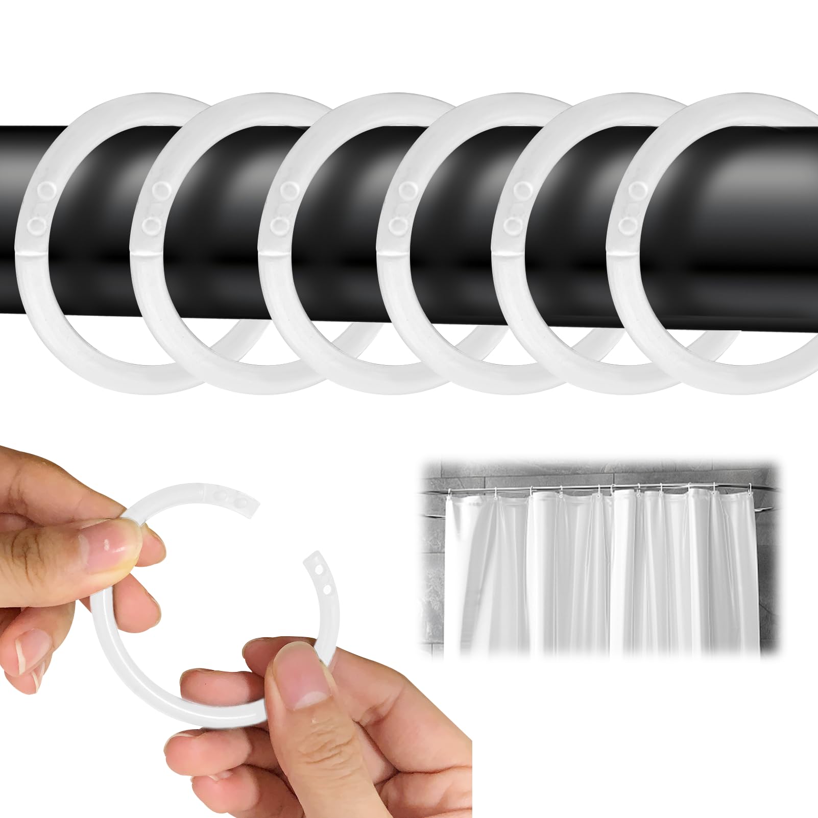 UTEFIF Pack of 24 White Plastic Shower Curtain Rings, Hooks, Curtain Hanging Rings