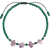 Lightock Green Agate and Raw Amethyst Crystals Ankle Bracelets for Women Reiki Gemstones Handmade Adjustable Anklet February Birthstone Gifts