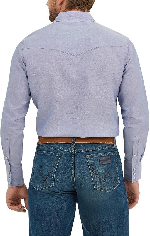 Herren Westernhemd mit Langen Ärmeln, Druckknopfverschluss, Gewaschene Oberfläche - Blau - 44 cm Hals 94 cm Ärmel
