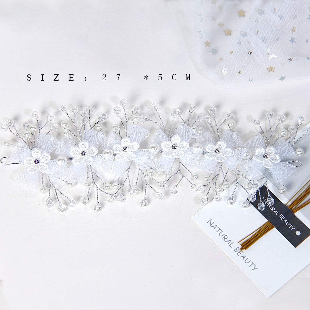 IYOU Floral Princess Headpiece Crystal Lace Wedding Headband White Flower First Communion Tiaras Hair Accessories for Flower Girls and Bridesmaid - Image 3