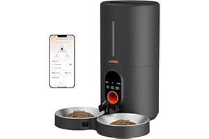 WOPET Automatic Cat Feeder for 2 Cats 6L Slow Feeder 5G WiFi Pet Food Dispenser with APP Control, 10s Meal Call, Backup Power Supply (Black)