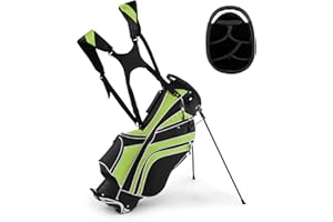 GYMAX Golf Stand Bag, 6 Way Divider Golf Club Bag with 8 Pockets, Rain Hood, Umbrella Holder & Glove Sticker, Portable Lightweight Golf Bag for Men Women