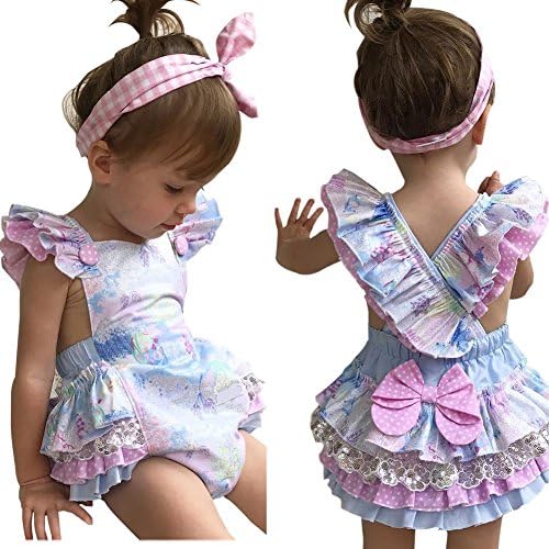WANGSCANIS Baby Girls Ruffles Romper Bodysuit Dresses Summer Clothing