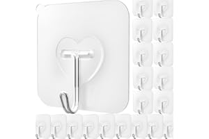 DGYB 20 Pcs Clear Adhesive Hooks for Hanging 22lb Self Adhesive Wall Hooks Heavy Duty Waterproof Transparent Sticky Hooks for Shower Home Bathroom Kitchen Office