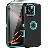Aimoll-88 for iPhone 16 Pro Max Case,with 2 Screen Protector Heavy Duty Drop Protection,Full Body 3 Layer Rugged Shockproof Dust-Proof Protective Phone Cover for Apple iPhone 16 Pro Max (Black/Mint)