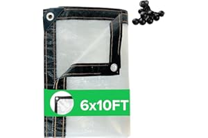 BeGrit Clear Tarpaulin Transparent Waterproof Tarpaulin 6x10 FT with Eyelets Clear Tarps for Outdoor Garden Plant Rainproof Covering, with Ball Bungee Cords