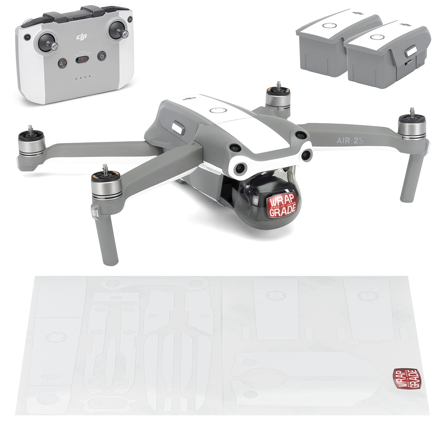 Wrapgrade Skin compatible with DJI Air 2S | Accent Color B (RACING WHITE)