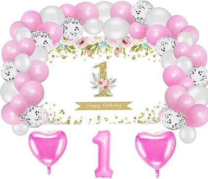 Amazon Com Kit De Decoracion Para Primer Cumpleanos De Nina Fondo Rosa Y Dorado Y Globos Para Fotos De Primer Cumpleanos De Ninas Sin Pancarta Adornos Para Tartas Recuerdos Y Articulos De Cubierta
