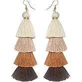 Ch.yishi Handmade Bohemian Rainbow Layered Tassel Earrings for Women and Girls