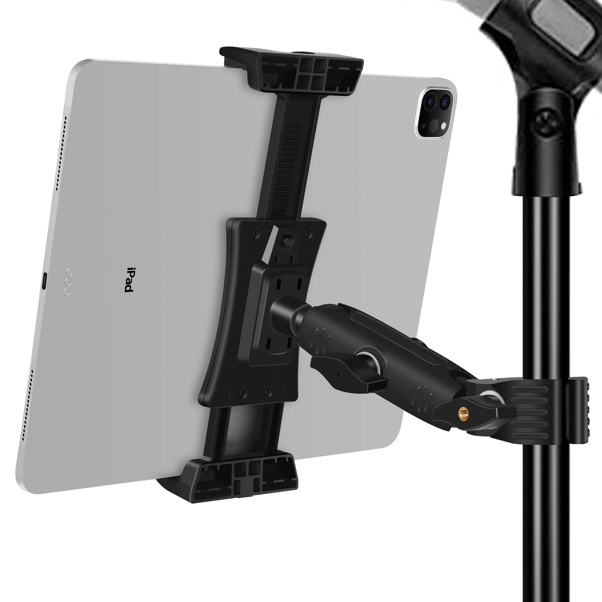Peastrex Ipad Holder for Mic Stand, Tablet Phone Holder Micophone Music Stand Mount Adjustable Rotatabe with Super Handle Clamp for iPad Pro 12.9 Air Mini, Android, 4 to 15inch iPhones and Tablets