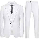 MOGU Mens 3 Piece Dress Suit Slim Fit One Button Side Vents Tuxedo