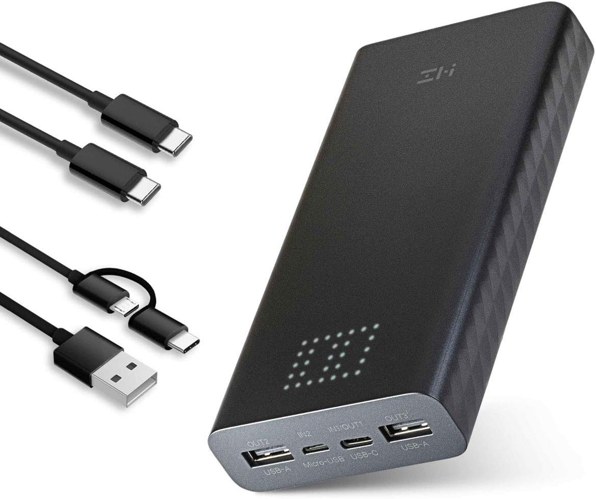 ZMI PowerPack Aura 20000 mAh USB C PD Power Bank 27W Portable Charger Fast Charge iPhone 12/Mini/Pro/Max, 11/Pro/Max, X, XS, XS Max, XR, 8, 8 Plus, iPad, Pixel 1/2/3/3a/XL, Samsung Galaxy, MacBook