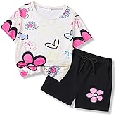 Voxikidio Toddler Girl Clothes Floral Printed Short-Sleeved Top and Shorts Clothing Set Little Girls Outfits Size 3-7 Years