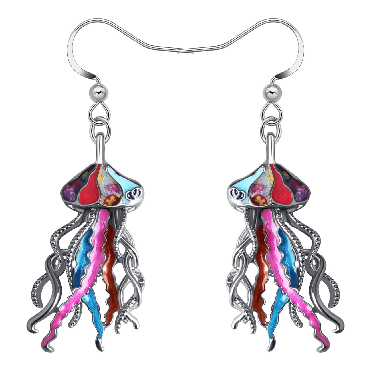 BAMAY Enamel Alloy Cute Jellyfish Earrings Dangle Drop Ocean Animals Jewelry Charms Gifts for Women Girls Kids Accessories (Multi)