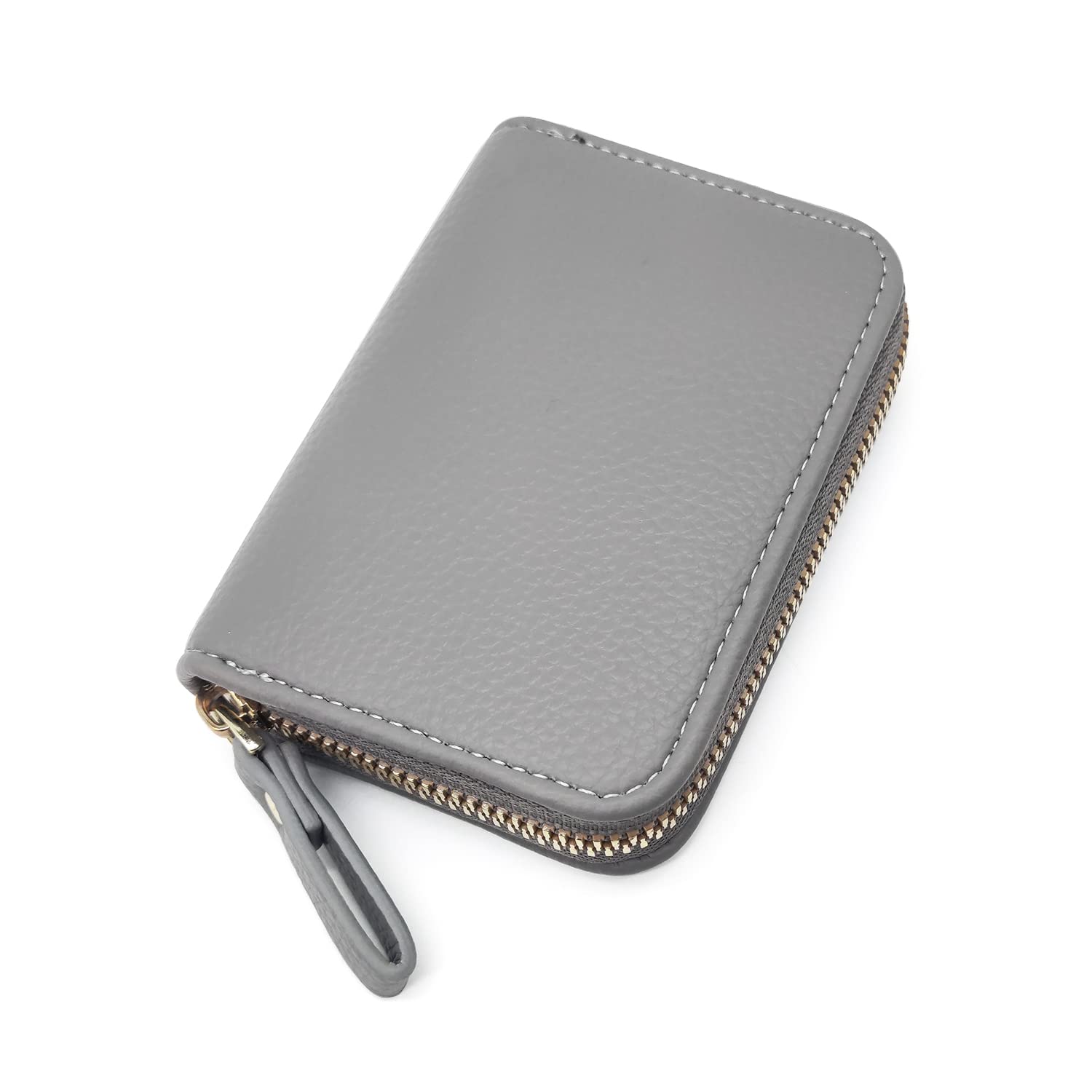 Womens Credit Card Holder, Small RFID Blocking Ladies Wallet with Stainless Steel Zipper Leather Accordion Grey Wallets Case for Women ID Compact Slim Blocked Zip Accordian Cards (Grey) A3PBKB-2