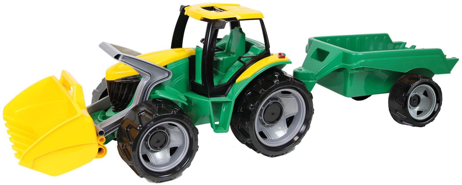 Lena 02123 - Sturdy Giant tractor with shovel and trailer, Giga Trucks, approx. 62 cm and 43 cm, large toy vehicle set for children from 3 years, tractor with functioning loading shovel and trailer