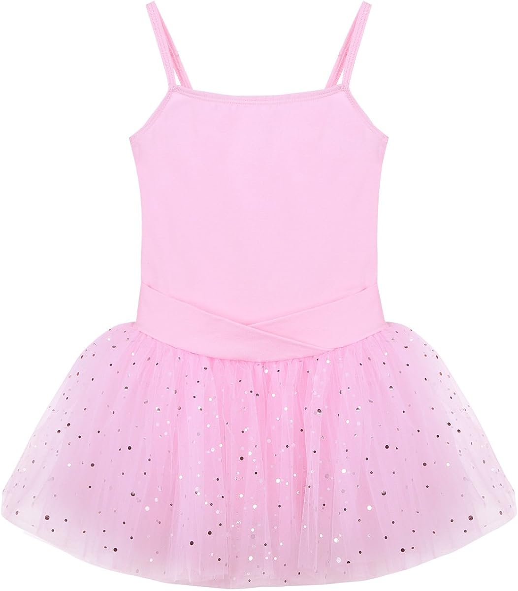 FEESHOW Kids Girls Glitter Bowknot Camisole Ballet Dress Gymnastic