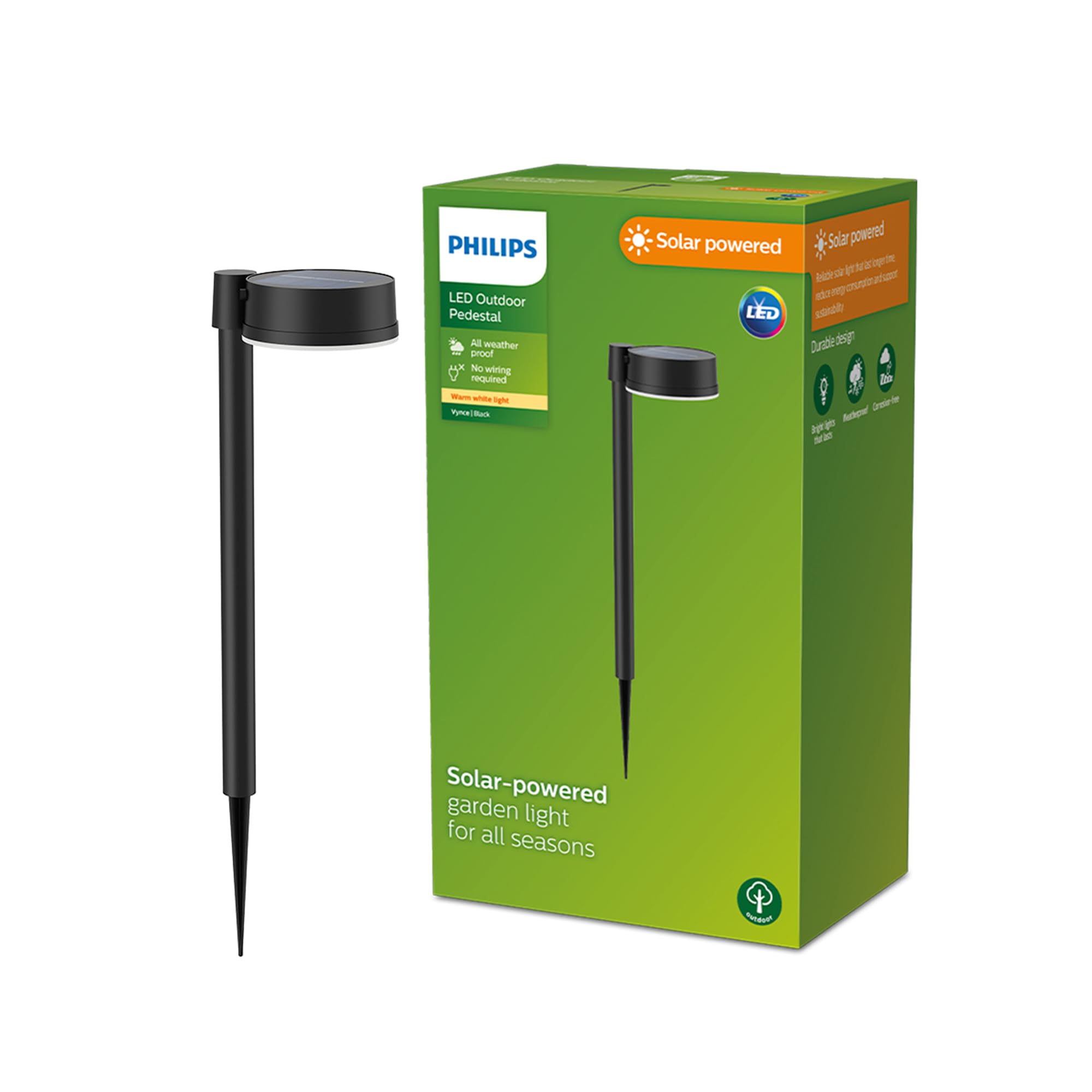 Philips Lighting Vynce Outdoor Solar Wall Light, Square, 1.5W, 2700K, Black, IP44 Weatherproof — image 1