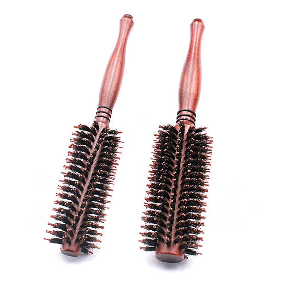 Grifri Natural Boar Bristle Round Hair Brush Massage Comb Round Wooden Handle Salon Hairbrush Twill