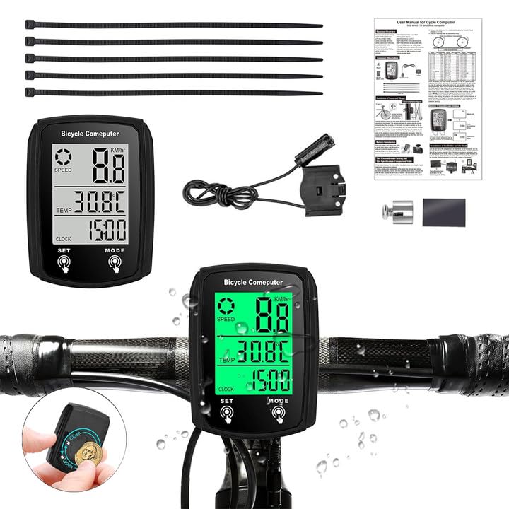 Hojalis Bike Computer, 19 Functions IP54 Waterproof Bicycle Speedometer Odometer, Wired GPS Cycling Computer with LCD Backlight Display Touch Screen, Automatic Start/Stop Bicycle Odometer for Cycling