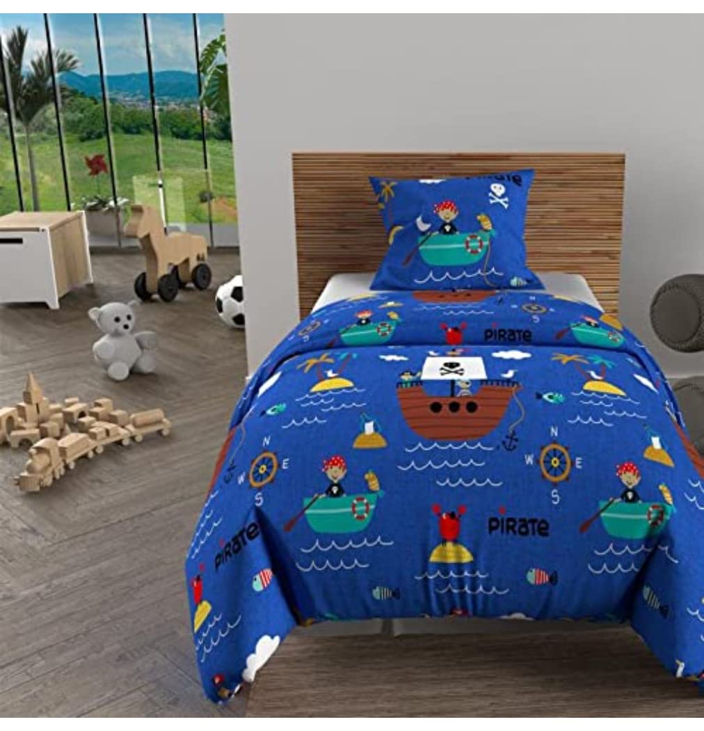 Soleil d'ocre, Duvet Cover Set, 140 x 200 cm, Pirate Blue, 100% Cotton, 57 Threads/cm2