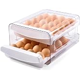 Luckore 2 Tier Egg Holder for Fridge Container for 40 Eggs with Drawer | Clear Stackable Egg Organizer Holder Tray for Fridge, Storage Container with Handles for Refrigerator, Countertop