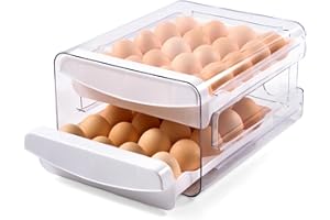 Luckore Egg Container Holders Dispenser for Refrigerator 40 Eggs, 2 Tier Clear Stackable Holder Tray with Drawer for Fridge, Storage Container with Handles for Refrigerator, Countertop