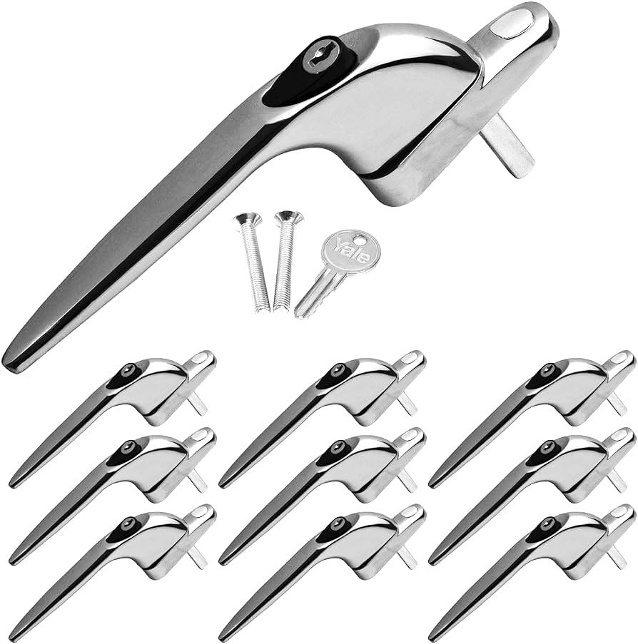 GB DIY Store 10 x Yale uPVC Universal Window Handle Inline Locking Espag Double Glazing Chrome 40mm (Pack of 10)