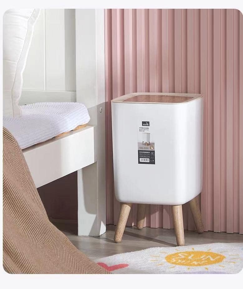 LETISR Trash Can with Lid 10L, Bathroom Trash Can with Lid,Office Garbage Can Waste Basket with Push Button, Nordic Small Trash Bin for Bedroom, Toilet, Kitchen,Pet Proof Trash Can (A)