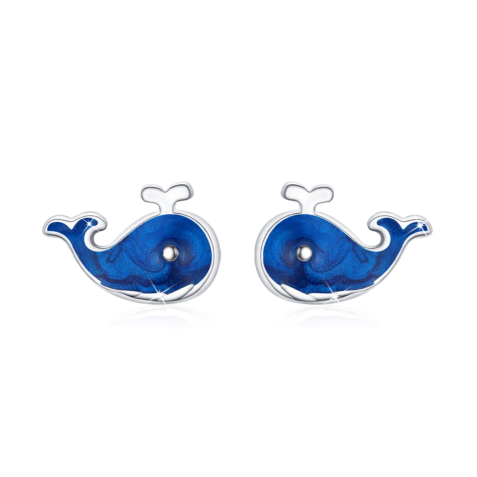 Whale Earrings 925 Sterling Silver Blue Whale Stud Earrings Small Fish Earrings Studs Ocean Animals Earrings Jewellery Gift for Women Girls Kids