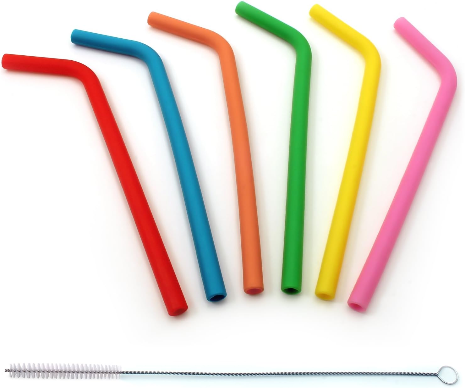 igadgitz home Reusable 100% Food Grade BPA Free Soft Silicone Travel Drinking Straws with Metal Cleaning Brush, Set of 6 (Red