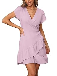 SAMPEEL Womens Tie Waist Summer Dress V Neck Petal