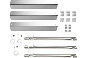 Votenli S9505A (3-Pack) Replacement Parts for Chargriller 3001 3030 4000 5050 5072,5252, 5650,4208 Stainless Steel Burner and Stainless Steel Heat Plates