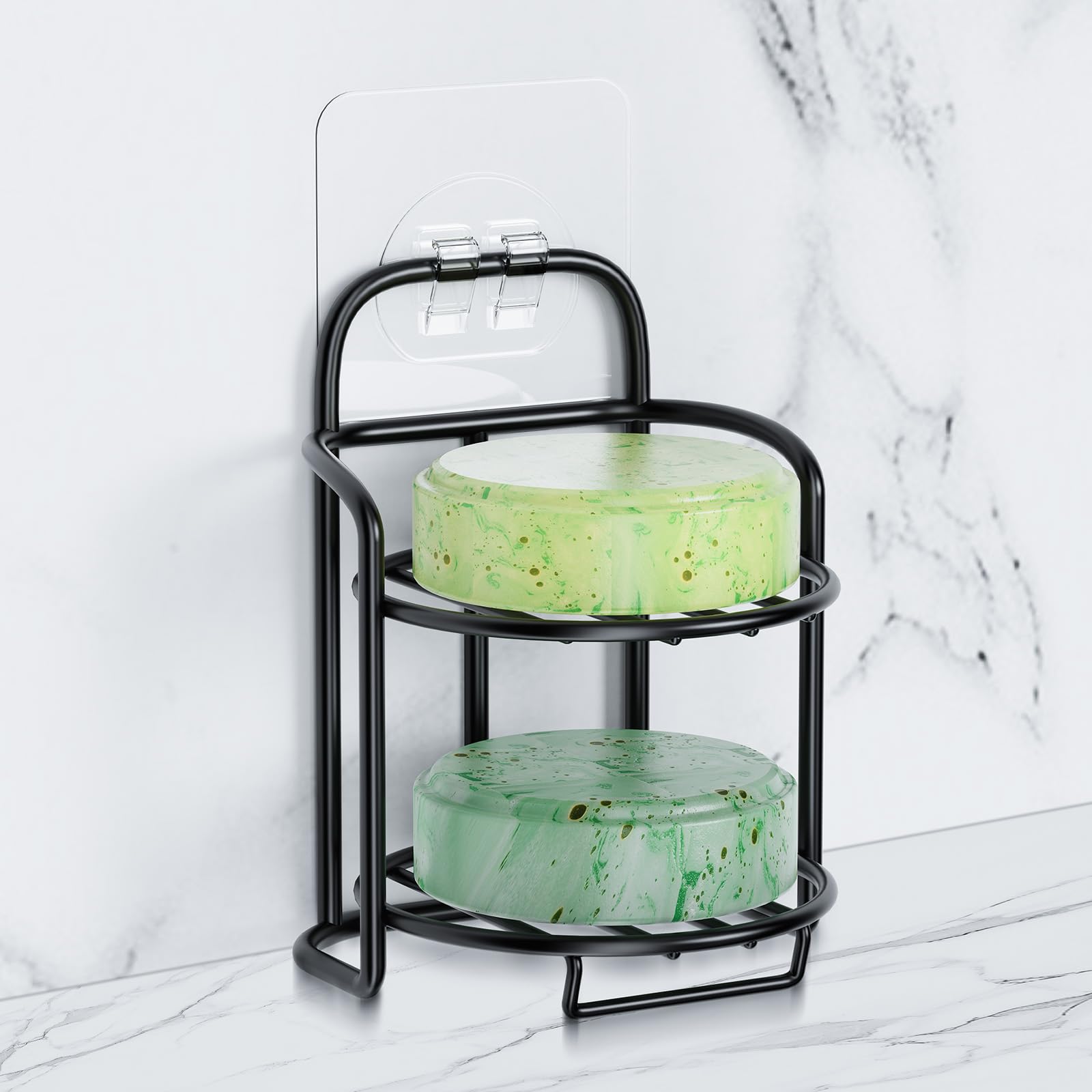 Photo 1 of 2-Tier Shower Soap Shampoo Bar Holder, Self Adhesive & Freestanding Draining Soap Dish Caddy for Bathroom Wall Accesories Decor Black