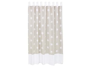KraftKids Gardine große weiße Sterne auf Beige aus 100% Baumwolle, stilvolle Vorhänge mit Schlaufen, Gardinen 170 cm lang für