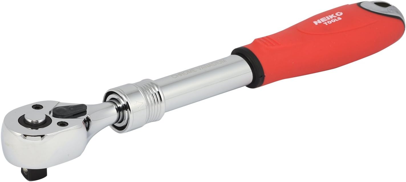 NEIKO 03068A 1/2-Inch Drive Extendable Ratchet Handle | 72 Tooth Reversible Ratcheting Feature w/Soft Grip Handle | 12 to 17-1/2” Lengths - Socket Wrenches - 