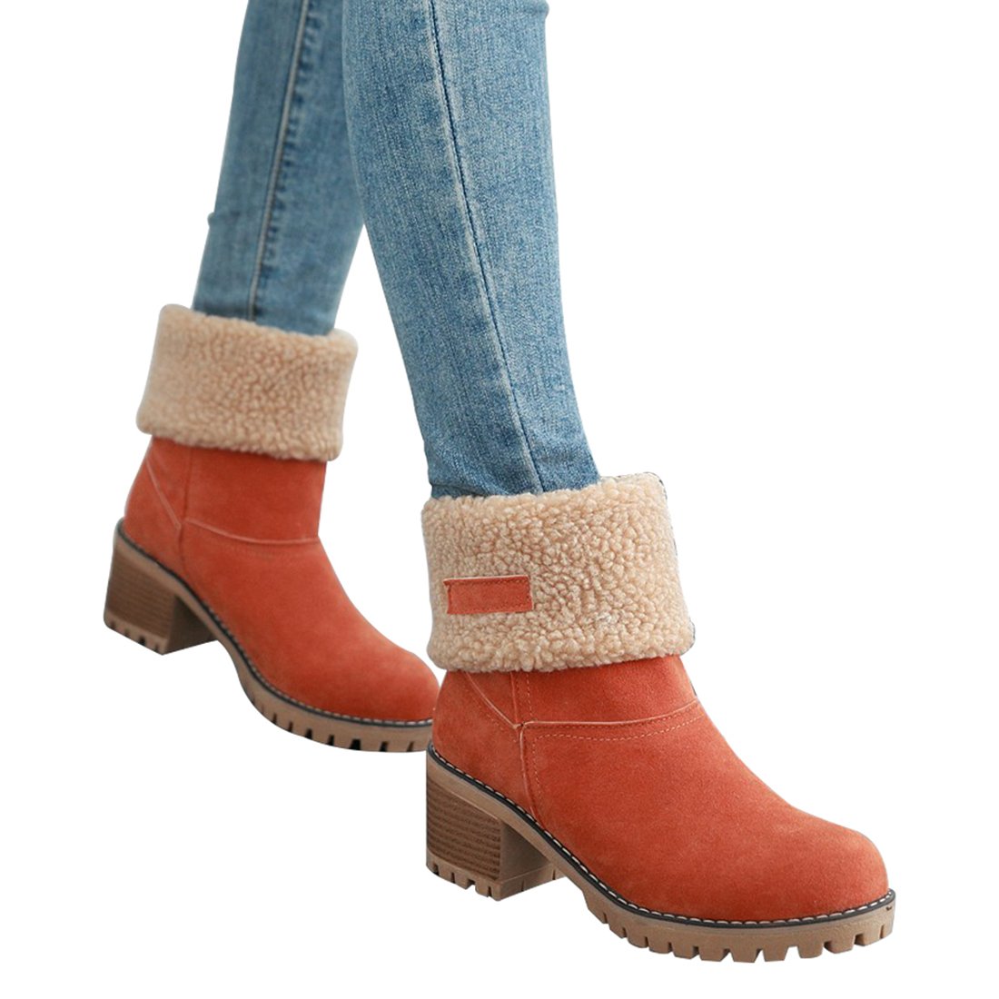 dotacoko women cute warm short boots suede chunky mid heel round toe winter snow ankle booties