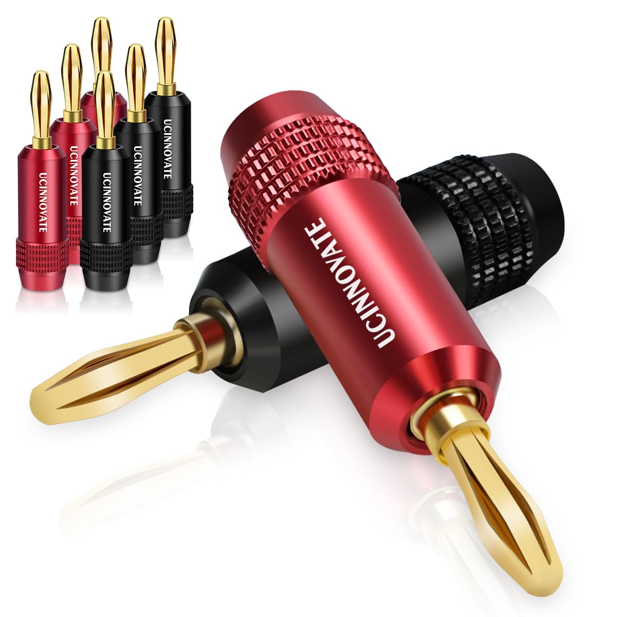 VVFLED 8PCS Banana Plugs for Speakers, Gold Plated 4mm Speaker Wire Connectors, Banana Plugs for Speaker Wire, Banana Connectors for Speaker Cables, Amplifier, Audio Home Theater (for 12~18AWG)