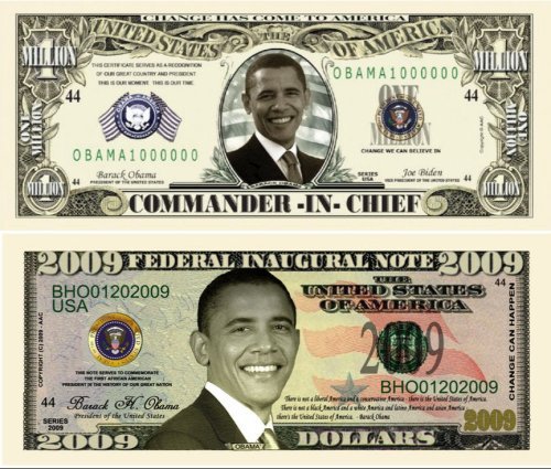 Barack Obama 44th President 2009 Double Collectors Bill Collector Set 1-One Million Dollar Bill and 1-2009 FEDERAL INAUGURAL NOTE 2009 Dollar Bill