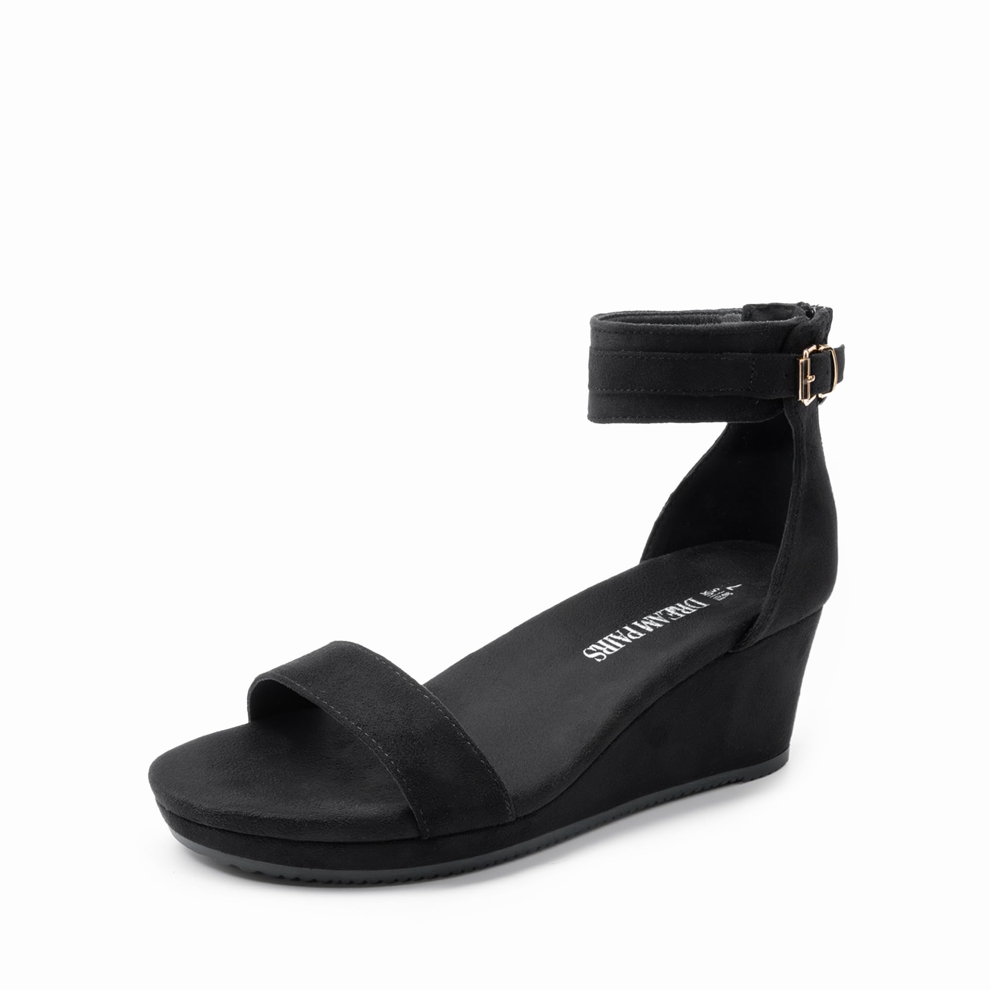 Photo 1 of DREAM PAIRS Women's Open Toe Buckle Ankle Strap Platform Wedge Sandals Summer Shoes,Size 7,Black,NINI-6 ** Two different shoes**